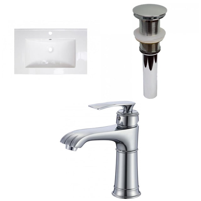 American Imaginations 23.75-in. W 1 Hole Ceramic Top Set In White Color - Drain Incl. AI-32480