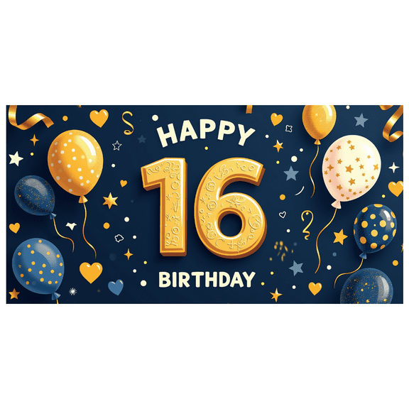 Blue Themed Happy 16th Birthday Banner Backdrop Party Supplies for Photography Props Decors Birthday Party Celebrations Photo Booth Backgrounds