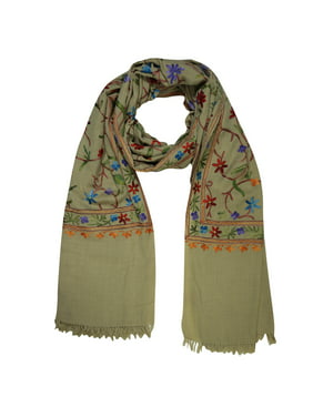 Mogul Kashmiri Shawl Woolen Crewel Floral Embroidered Ethnic Indian Scarves Stole Wrap For Womens