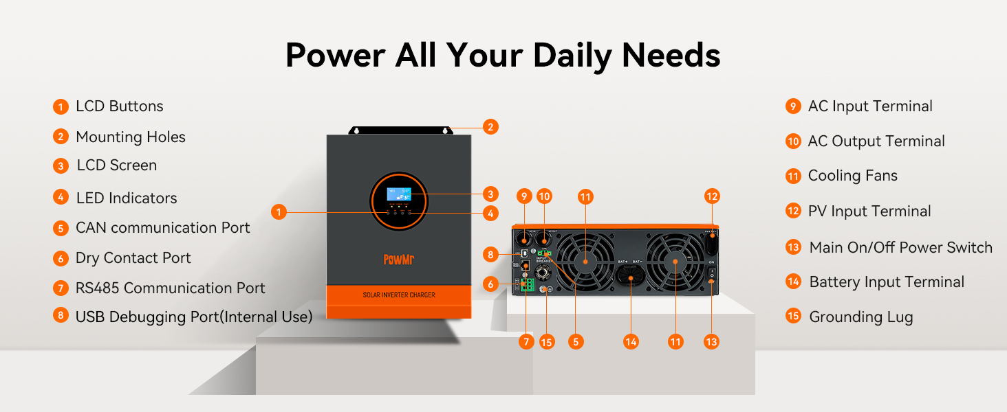 5000W Split Phase120V 110V AC Grid Tie 48V All In One Hybrid Inverter Built 100A MPPT Solar Charger Max Parallel 6 Inverters