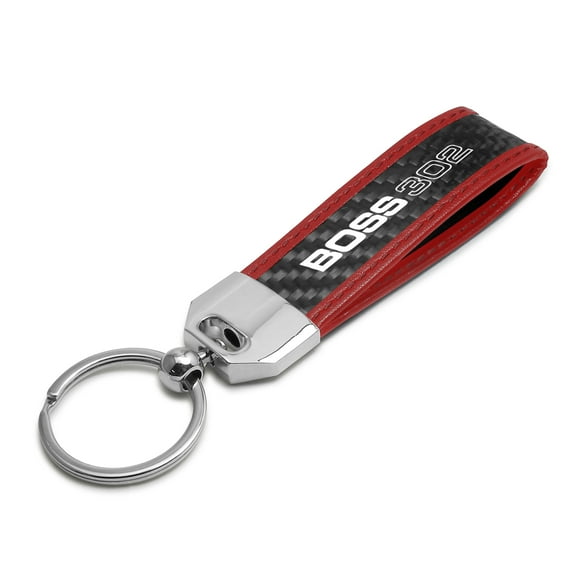 Ford Mustang Boss 302 Real Carbon Fiber Strap with Red Leather Stitching Edge Key Chain