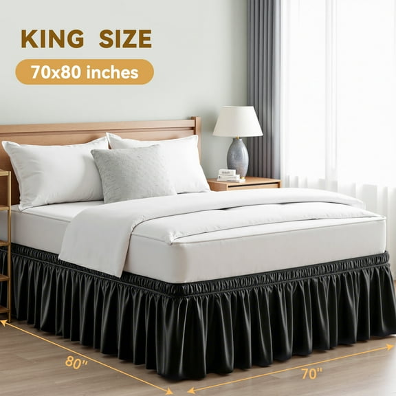 No-Lift Fit Bed Skirt for King/Cal King, 18" Tailored Drop with Elastic Belt, Wrinkle-Resistant, Black