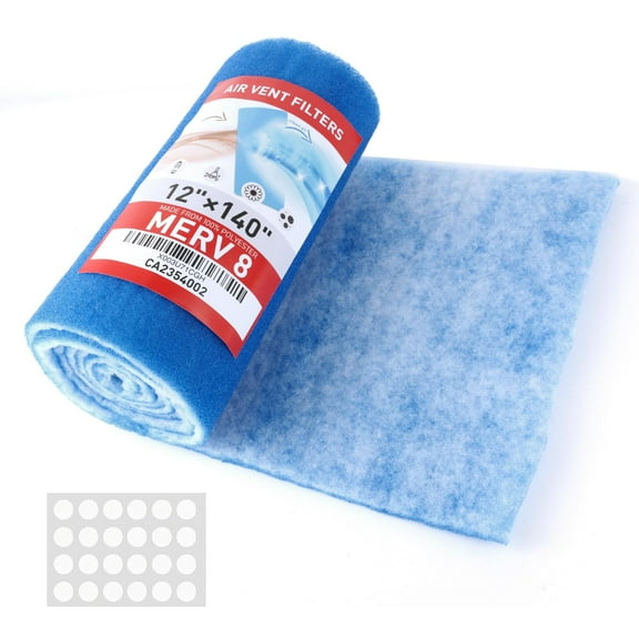 12" x 140" Air Vent Filters Kit - Cut to Size Floor Vent Filters for home. MERV 8 Electrostatic Air Filter Roll & Adhesive Hook Tape