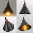 thumbnail image 2 of KAYYELAMP 3-Pack Black Metal Cone Shade Hanging Light E26 Brown Wood Base Adjustable Height Droplight Retro Design Pendant Light for Kitchen Island Sink Restaurant Home, 2 of 5