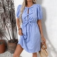 thumbnail image 4 of Women's Summer New Retro Striped Round Neck Bow Tie Dress, 4 of 5