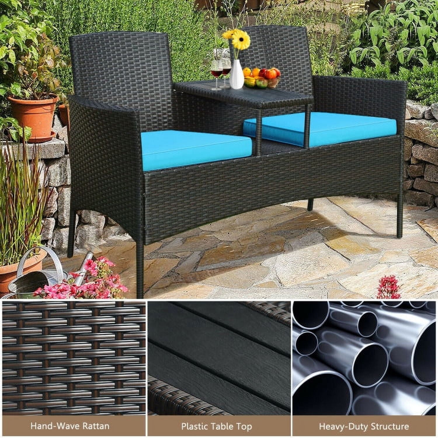 Aimee Lii Modern Patio Conversation Set with Built-in Coffee Table and Cushions, Balcony Chair, A-Turquoise