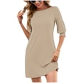 thumbnail image 4 of Summer Dresses for Women Plus Size, Women's Casual Summer Dress Spring Short Sleeve Dress With Pockets Beach A Line Casual Dress(Khaki,XL), 4 of 9
