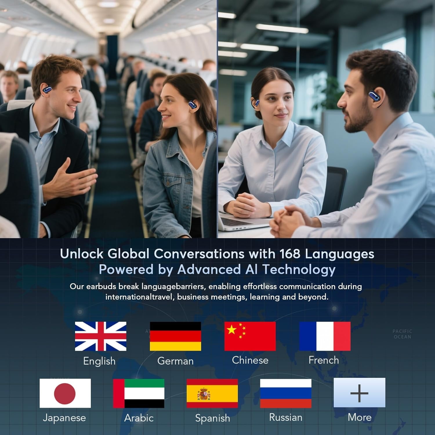168 Languages AI Live Translation Earbuds, 4-in-1 Smart Mode Bluetooth 5.4 Touch Screen Earphones Real-Time Headphones Translator, Fit iOS and Android Ideal for Business and Learning