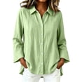thumbnail image 2 of QSXADF Women's Button Down Shirts Cotton Linen Tops Point Collar Long Sleeve Solid Button Front Shirt For Office Casual Women's Fall Winter Tops, 2 of 6