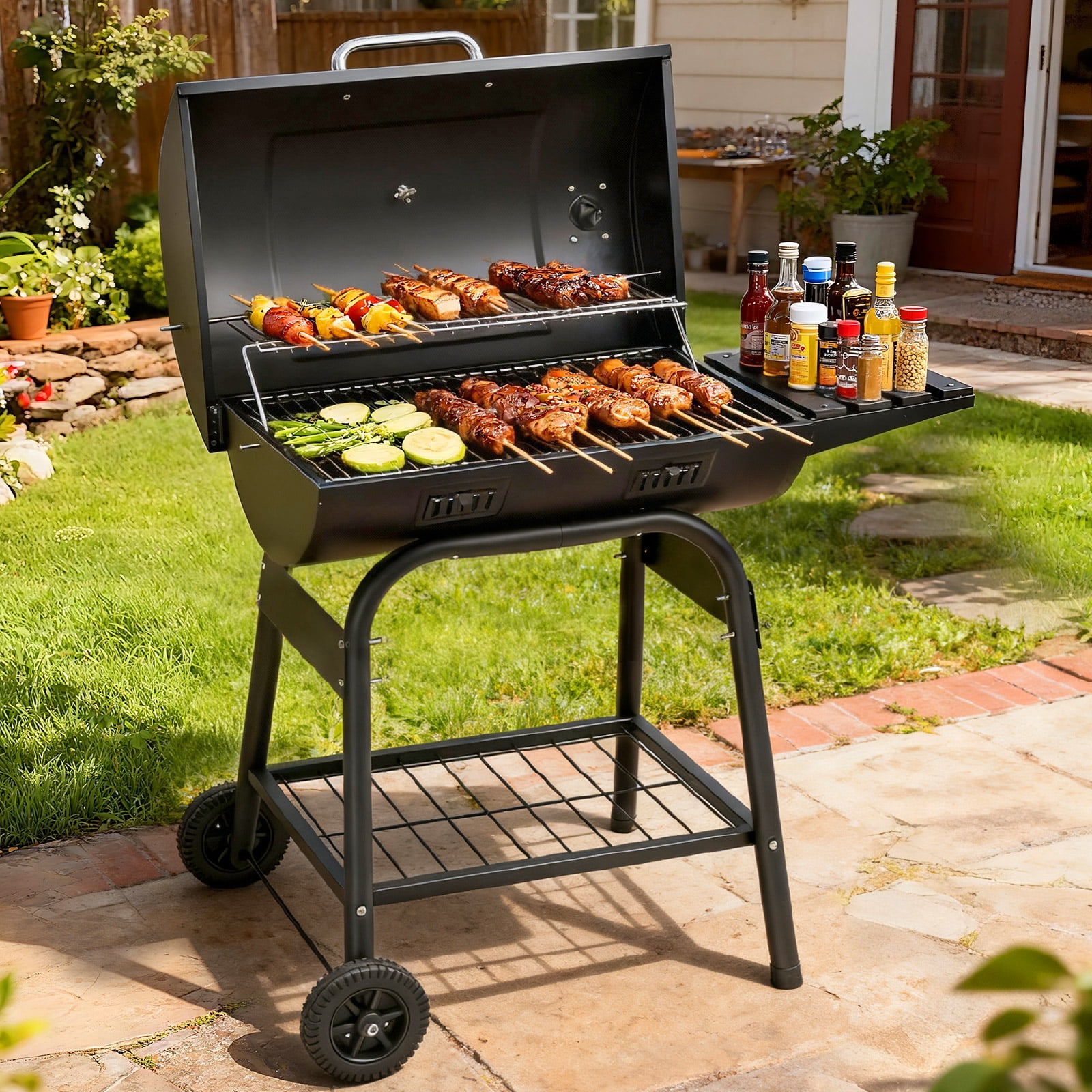 Zimtown BBQ Charcoal Grill Outdoor Barbecue Pit Barrel Charcoal Grill Smoker for Patio Backyard