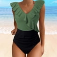 thumbnail image 3 of One Piece Swimsuit Women Tummy Control Ruched V Neck Ruffled Bathing Suits Swimwear, 3 of 6