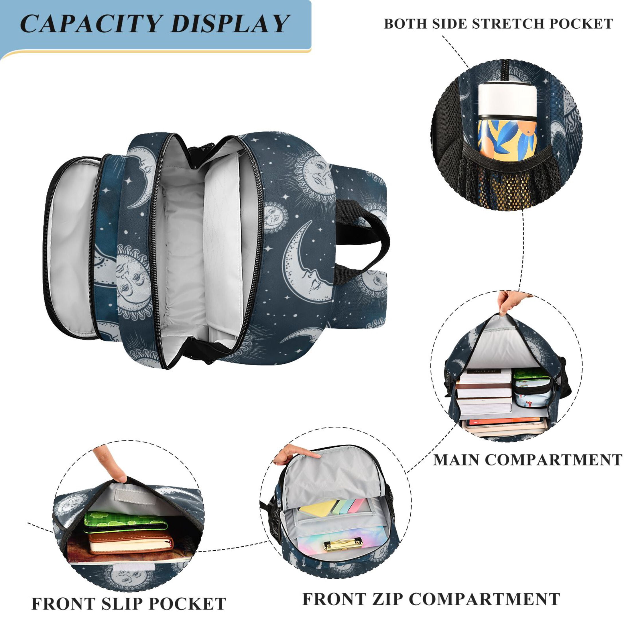 ALAZA Bohomia Moon Sun and Stars Laptop Backpack Purse Travel Bag Casual School Bookbag Rucksack for Women Men