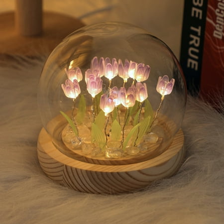 

Tulip Night Light Cute DIY Tulip Flower Table Lamp Decorative Tulip LED Nightlight Handmade Bedside Sleep Light Simulation Flower Light USB Powered for Home Desk Decoration