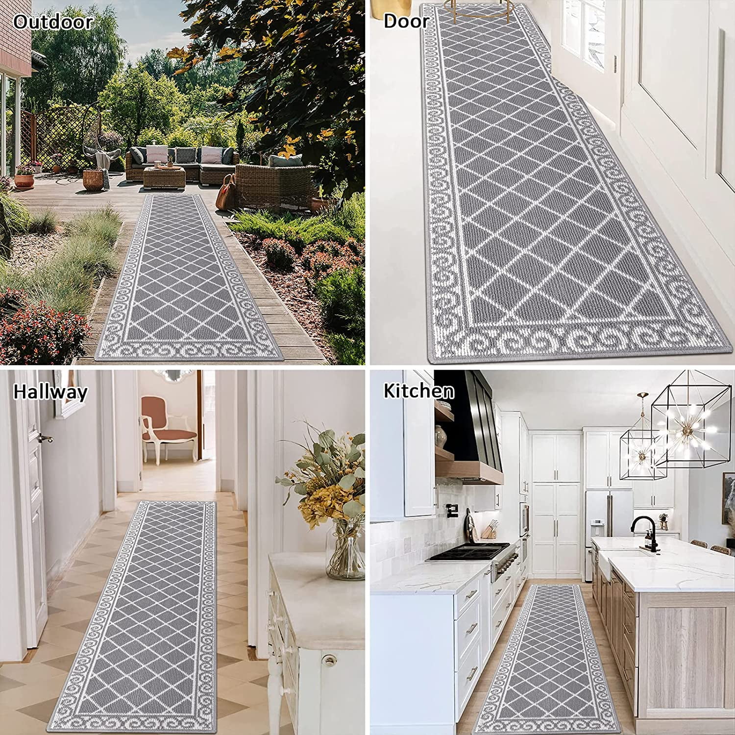 Yamaziot 2'x10' Runner Rug for Long Hallway, Washable Kitchen Floor Mat Non Skid Entryway Rug Low Profile Indoor Front Door Mat, Gray