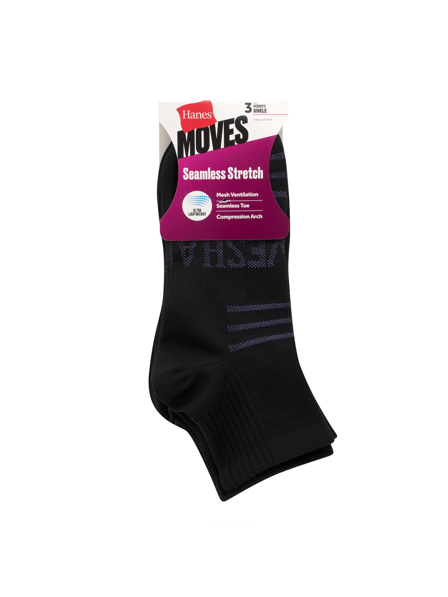 Hanes Women's Ankle Socks, Moves, 3-Pack, Size 5-9
