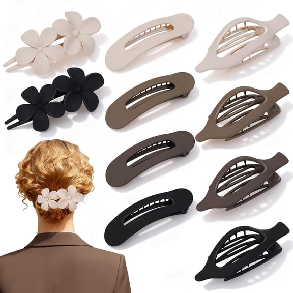 10 Pcs French Flat Hair Clips for Women, 3 Styles Flat Claw Clips for Thin Thick Hair, Strong Hold Hair Accessories