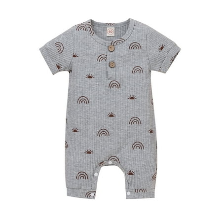 

Yinyinxull Summer Infant Baby Boys Girls Jumpsuits Short Sleeve Rainbow Print Romper Bodysuit Casual Clothes Gray 12-18 Months