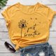 thumbnail image 3 of Blusa de manga corta Cuello redondo Letra impresa Moda Elegante Blusa de manga corta informal Amarillo (fuente negra) XL, 3 of 5