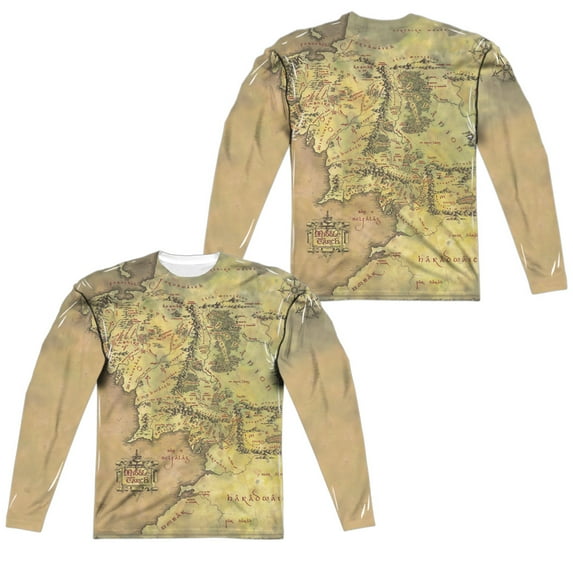 Lord Of The Rings - Middle Earth Map (Front/Back Print) - Regular Fit Long Sleeve Shirt - Large