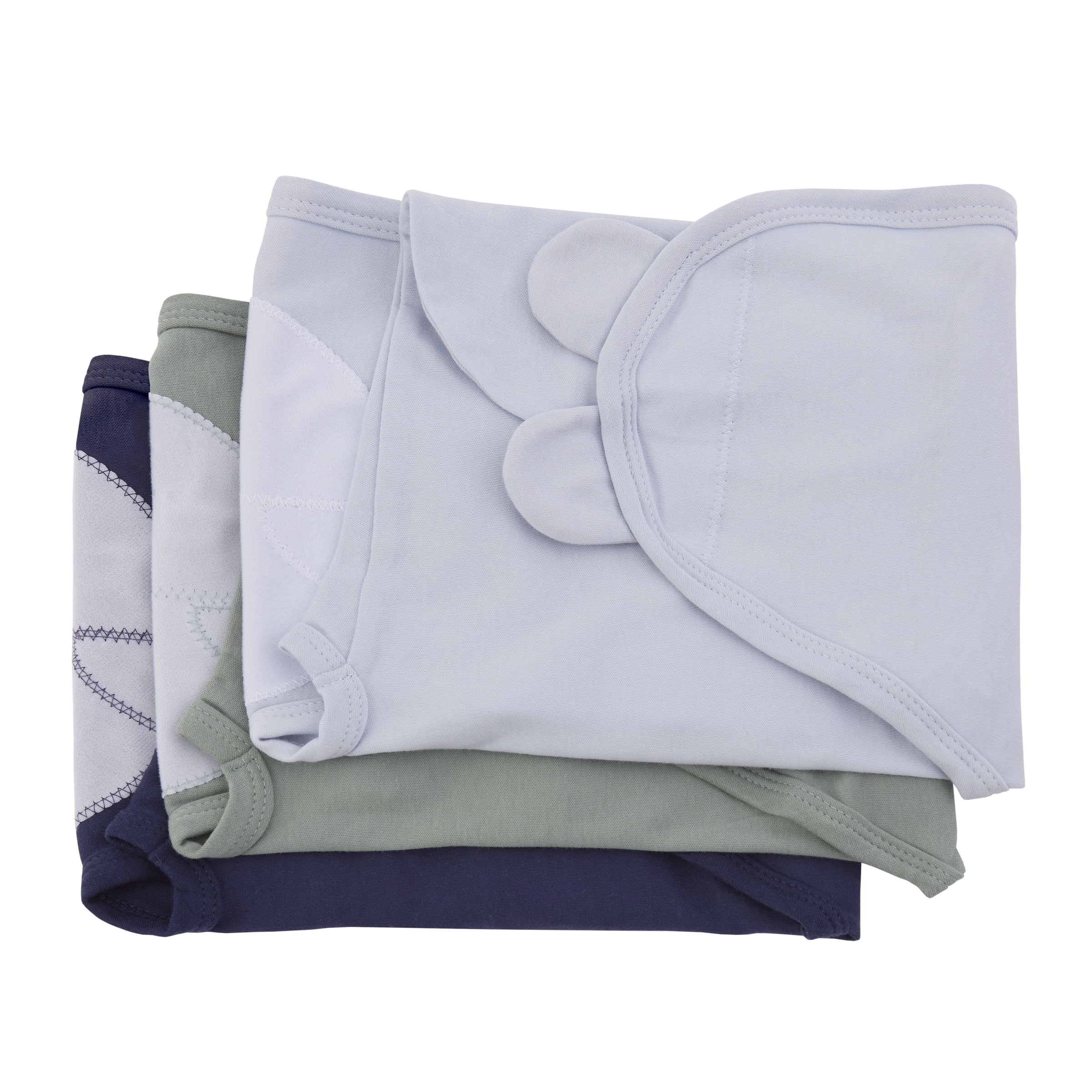 Parent's Choice 100% Cotton 3-Pack Adjustable Baby Wrap Swaddles for Boys, Solid Colors, 22" x 27"