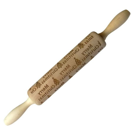 Embossed Wood 35cm Christmas Letter Tree Snowflake Wooden Rolling Pin Engraved Carved Wood Embossed Baking Cookies Biscuit Fondant Roller ()