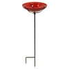 Achla Designs 12 In Hand Blown Crackle Glass Birdbath with Metal Stake, Red