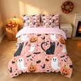 thumbnail image 3 of Homewish Halloween Ghost Black Cat King Bedding for Girls, Pumpkin Bats King Bed in a Bag, Light Pink Black, Pink Reversible 7 Pieces, 3 of 7