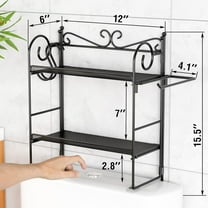 Folding Over Toilet Storage Shelf with Hooks and Paper Holder - Black