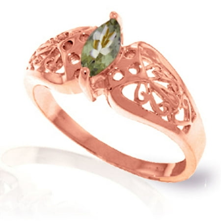 - ALARRI 0.2 Carat 14K Solid Rose Gold Filigree Ring Green Amethyst With Ring Size 6.5.