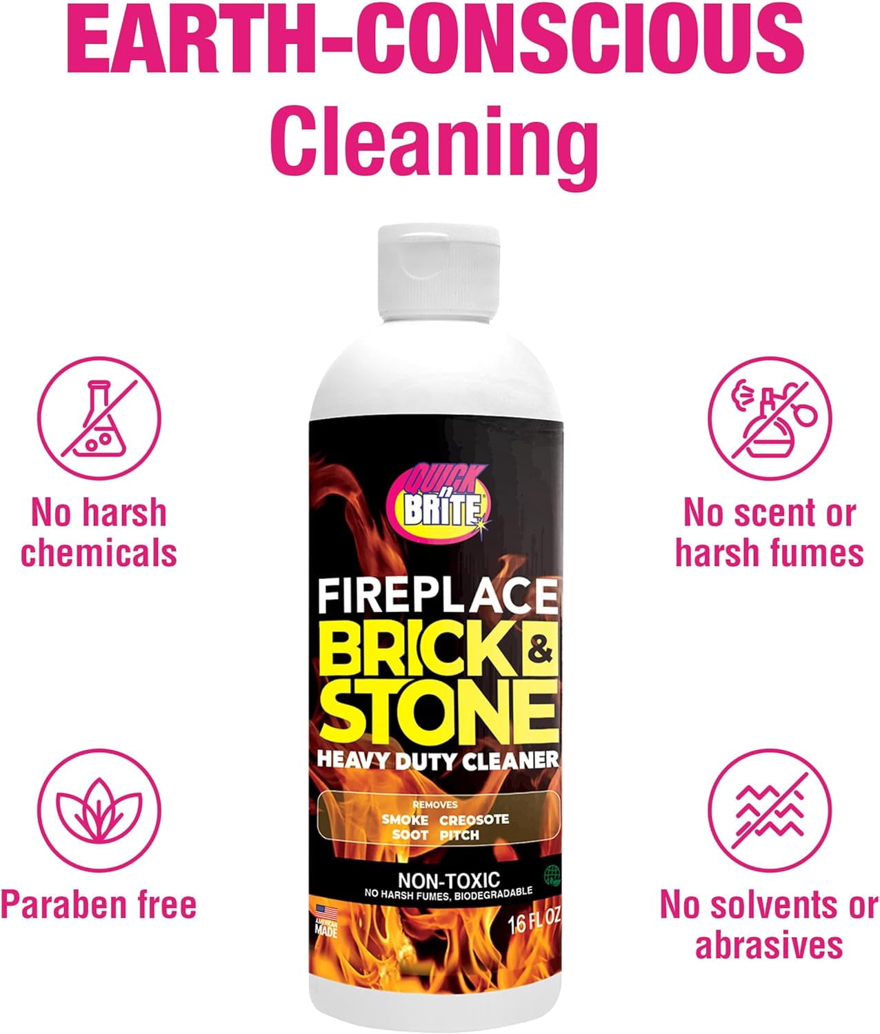 Quick N Brite Fireplace Gel Cleaner for Brick, Stone, Rock, Tile, and Marble, Nonabrasive Fireplace Cleaner, Made in the USA, 16 oz