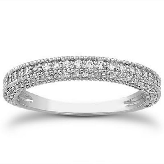 14k Gold Fancy Pave Diamond Milgrain Textured Wedding Ring Band SZ 4