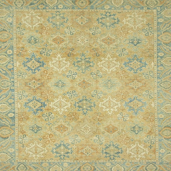 Ahgly Company Machine Washable Indoor Square Abstract Brass Green Area Rugs, 4' Square