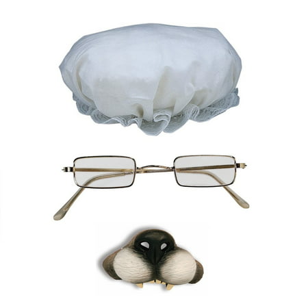 Granny Wolf Nose Mask Old Woman Mob Cap Mop Hat Square Frame Glasses Costume Kit