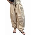 thumbnail image 2 of Women'S Casual Cotton Baggy Pants with Elastic Waist Relax Fit Lantern Trouser Khaki L, 2 of 9