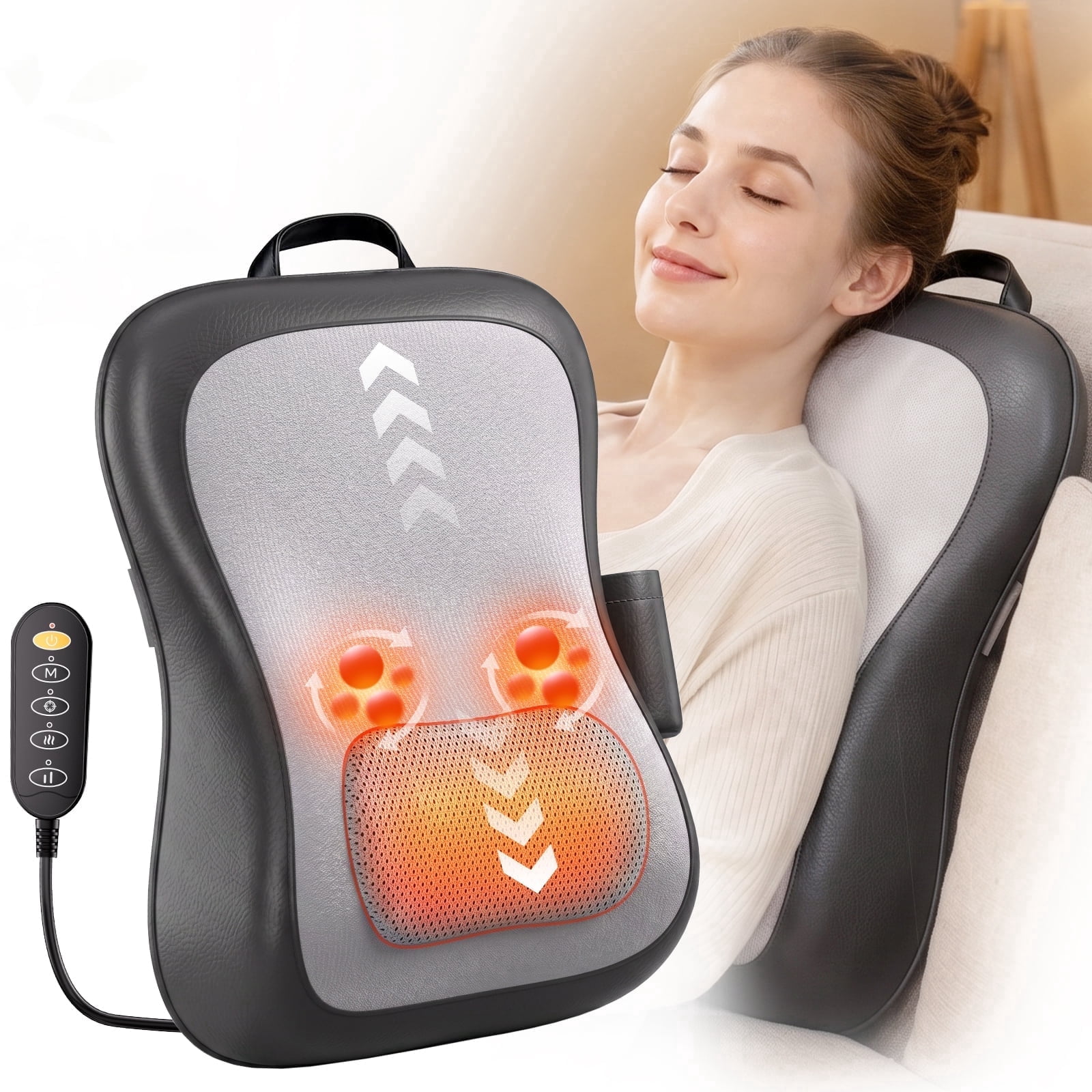 Neck and Back Massager with Heat, 8-Node Shiatsu Back Massager, Up & Down Rolling Deep Tissue Massage Cushion with Adjustable Intensity, Shoulder Massager Gift for Women Men Mom Dad Home Office Car