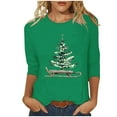 thumbnail image 2 of HOMBOM Womens Shirts Crewneck Festive Christmas Reindeer Graphic Xmas 3/4 Sleeve Tee Shirts for Female Green, 2 of 5