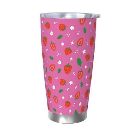 

KLL Strawberry Floral Print 40oz Stainless Steel Insulated Car Cup with Spillproof Lid - Keep Your Drink Hot or Cold on the Go-Without Straw