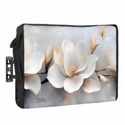Magnolia Flower Outdoor TV Cover 30 to 32 inch Waterproof Weatherproof, Retro Flowers TV Enclosures with Remote Control Pocket Flat Screen Protector for Outside
