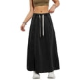 thumbnail image 3 of Women'S Casual Elastic High Waist A Line Long Maxi Flare Denim Skirt Black XL, 3 of 8