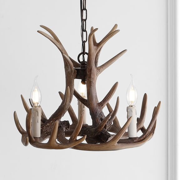 JONATHAN Y Nelle 18" Adjustable Resin Antler 3-Light LED Chandelier, Brown, JYL6304A