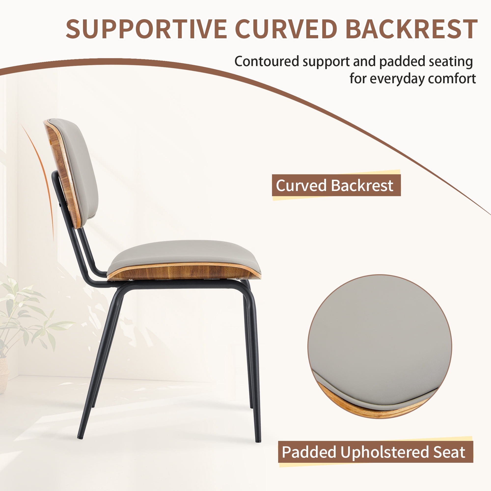 Leumius Dining Chairs Set of 4, Premium Faux Leather Upholstered Dining Room Chairs,High-Resilience Sponge Cushion,Sticker Craft Backrest,Metal Legs with Spray Coating Finish for Dining Room Gray