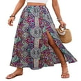 thumbnail image 2 of LYMAYTER Women's Print Long Skirt High Waist Slit Skirts Summer Boho Maxi Skirts for S-XL, 2 of 9