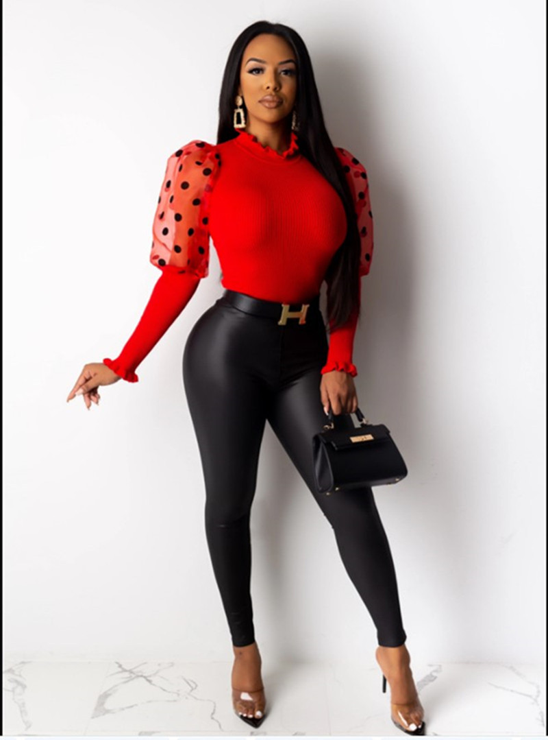 Women's Long Sleeve Puff Sleeve Tight 
