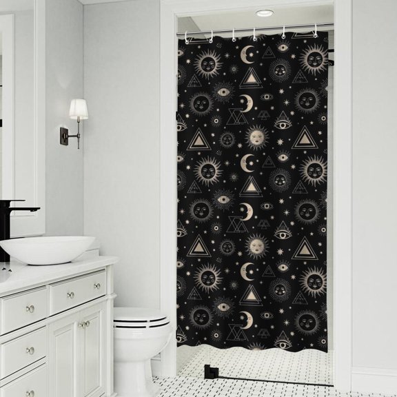 Black Gold Sun Moon Eye Triangle Pattern Shower Curtain 36"x72" ,Bathroom Decorative Shower Curtains Set with 12 Hooks,Modern Waterproof Washable Shower Curtain