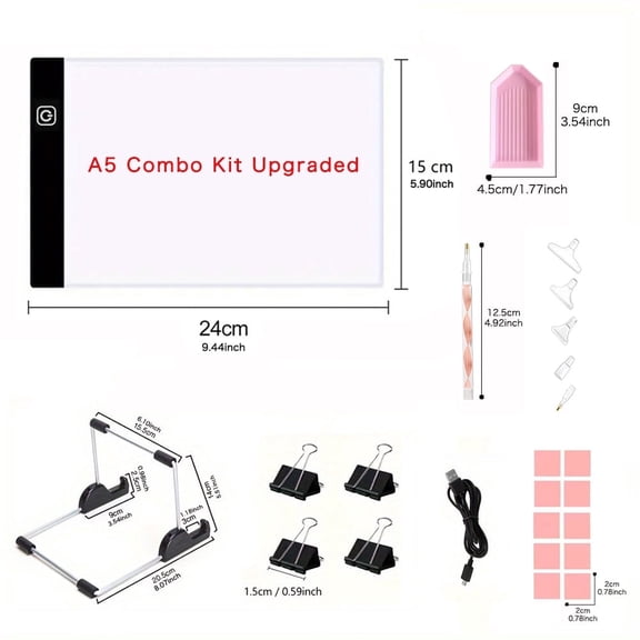 A5(9.44inch*5.90inch) LED Copy Board Light Tracing Box, 3 Levels Adjustable Brightness Light Pad, for Tattoo Drawing, Streaming, Sketching, Animation, Stenciling, Vinyl Weeding,