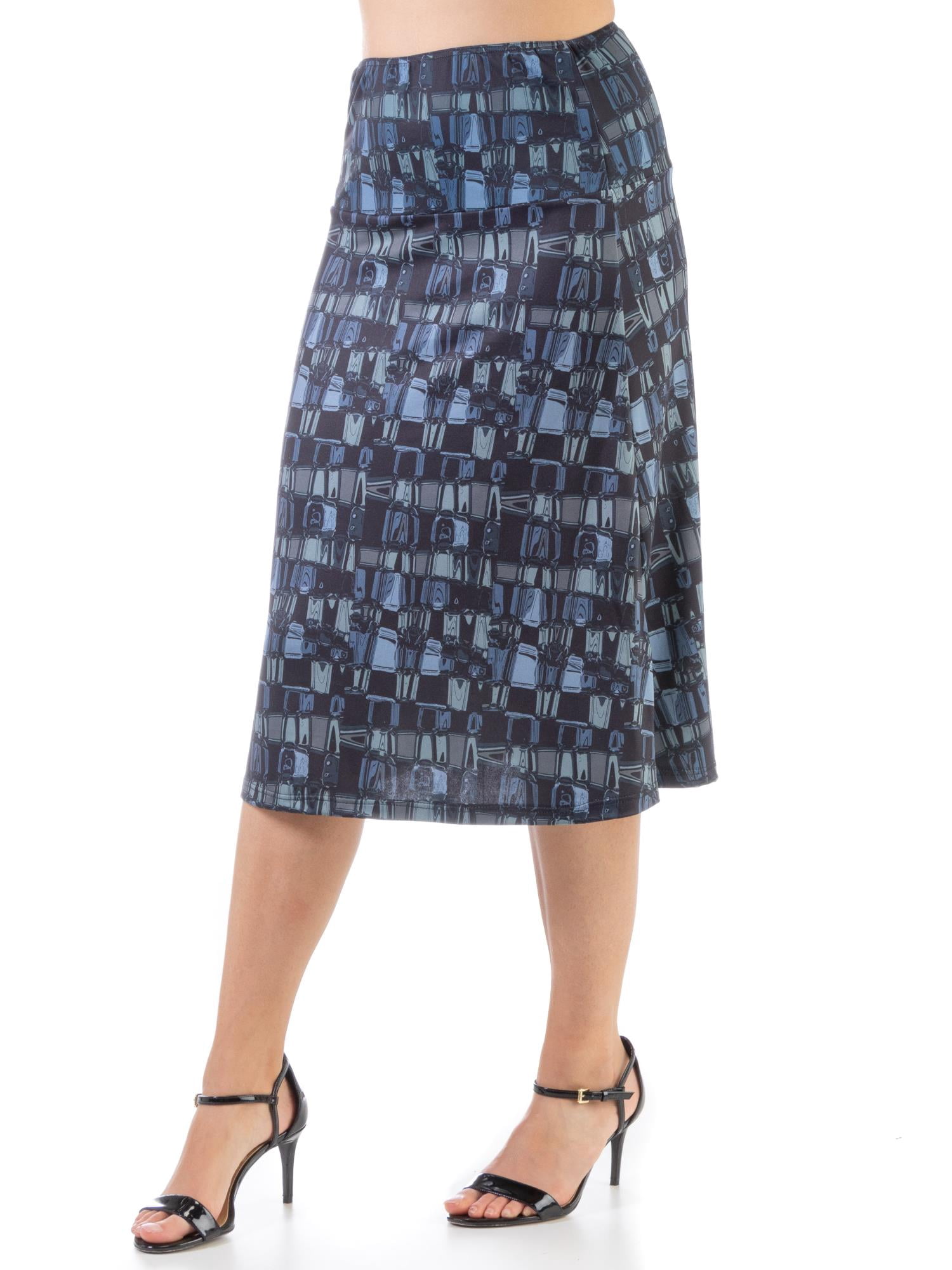 24/7 Comfort Apparel Womens Grey Abstract Elastic Waist Knee Length Skirt