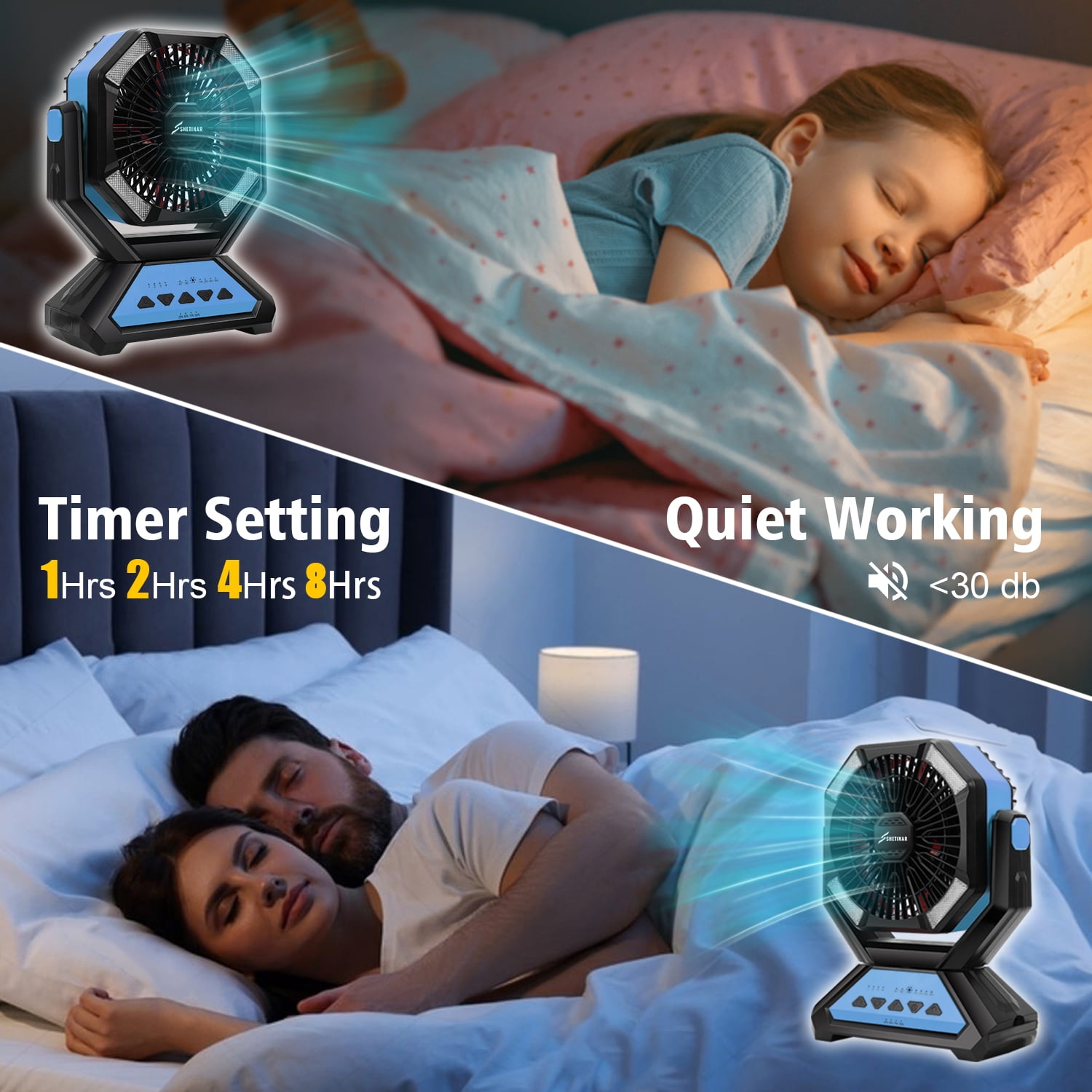 SHETINAR 20000mAh Rechargeable Fan Battery Powered Fan 4-Speed Tabletop Fan with Charging, Hooks, Timer, Portable Fan for Office,Bedroom,Outdoor,Power Outage,Hurricane,Travel.Blue