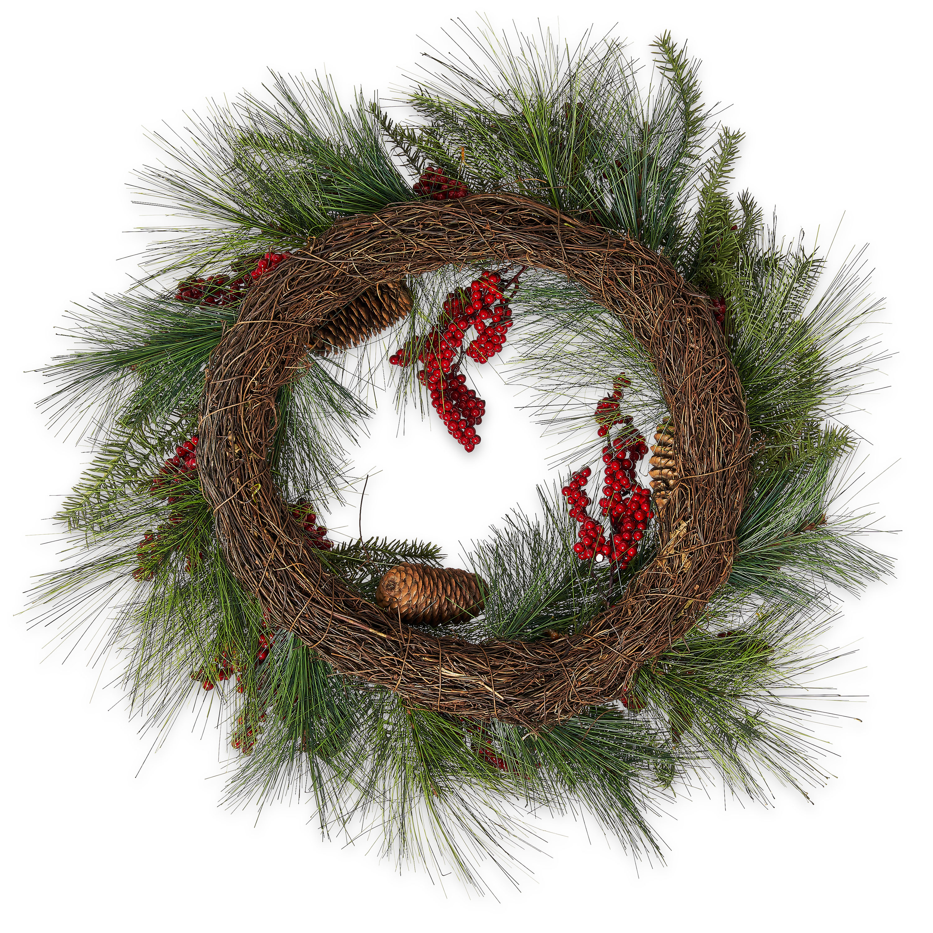Holiday Time Red Berry Evergreen Christmas Wreath, 22 Inch - image 3 of 6