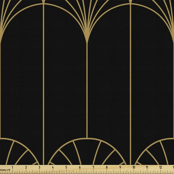 Ambesonne Art Deco Fabric by the Yard Upholstery, Black Simple Vintage Motif, 2 Yards, Black and Sand Brown
