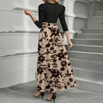 thumbnail image 4 of WTOBBY Women's Fashion Floral Stitching Belted Round Neck 3/4 Sleeve Dress, Elegant Casual Midi Dress with Feminine Details for Office Wear,Brown S, 4 of 4